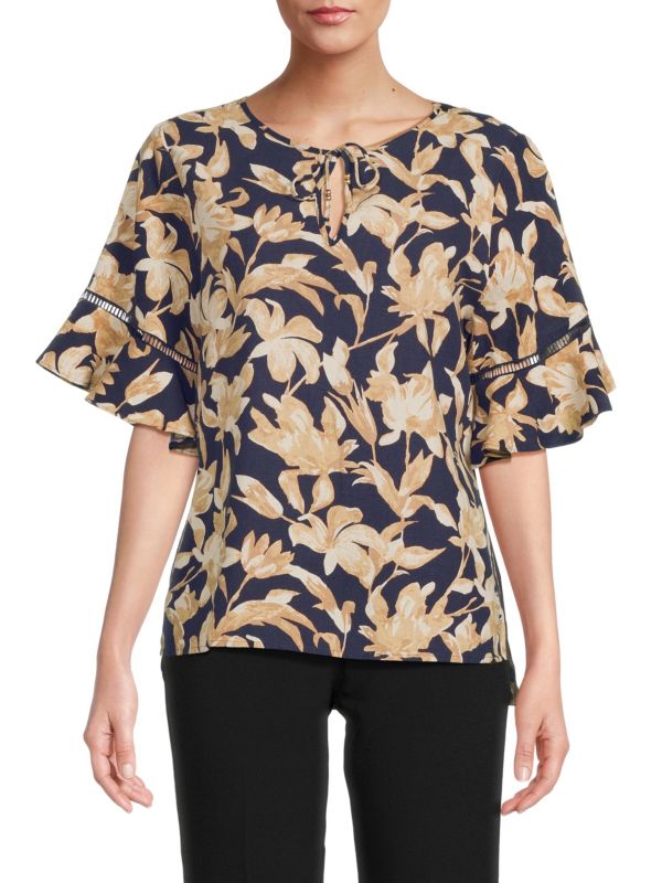 Ellen Tracy Floral Flared Sleeve Top